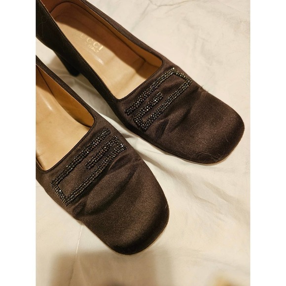 Gucci Vintage Heels brown Satin w Beads accents 8.5B. Made in Italy. - Picture 2 of 14